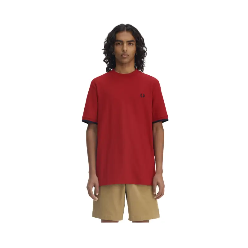 fred perry t-shirt em piqué com punhos com borda com ponto descontínuo