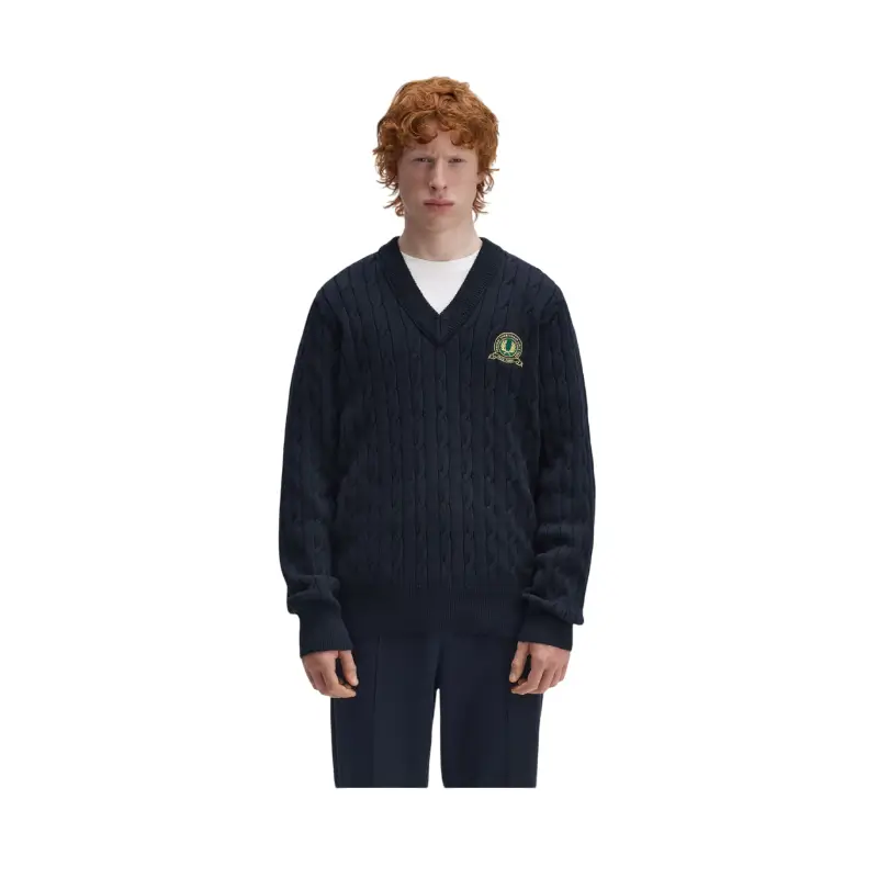 fred perry camisola malha entrançada com emblema de ténis