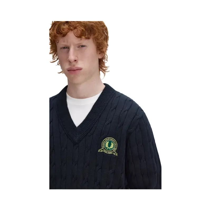 fred perry camisola malha entrançada com emblema de ténis