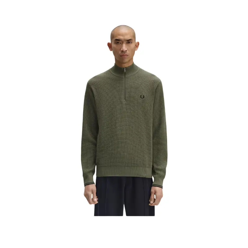 fred perry camisola 1/2 zip com pesponto waffle
