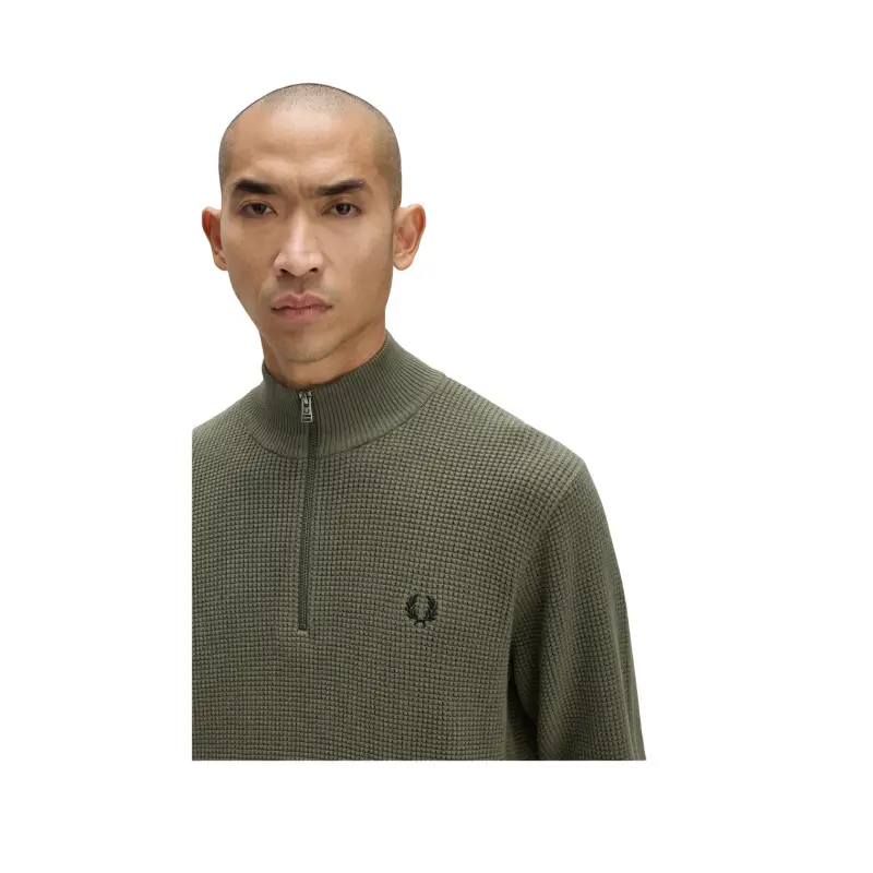fred perry camisola 1/2 zip com pesponto waffle
