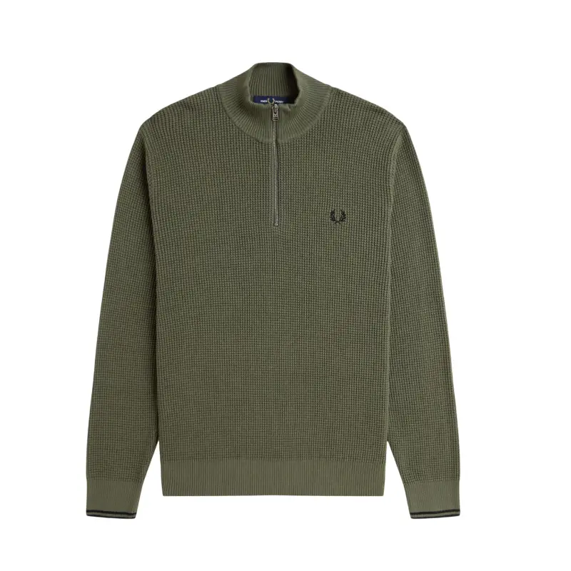 fred perry camisola 1/2 zip com pesponto waffle