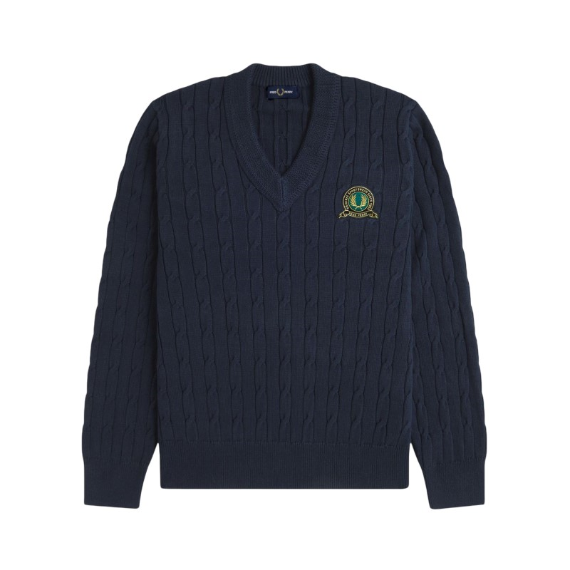 fred perry camisola malha entrançada com emblema de ténis