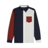 Camisa Fred Perry Colour Block Oxford M3453 em azul-marinho, branco e vermelho, vista frontal