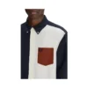 Camisa Fred Perry Colour Block Oxford M3453 em azul-marinho, branco e vermelho, pormenor