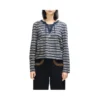 T-shirt de manga comprida Deus Ex Machina Stoppa Lace-Up Top em riscas azuis e creme, vista frontal no modelo