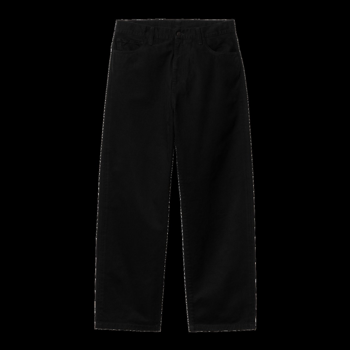 Carhartt WIP Landon Black Rinsed, vista de frente das calças estendidas