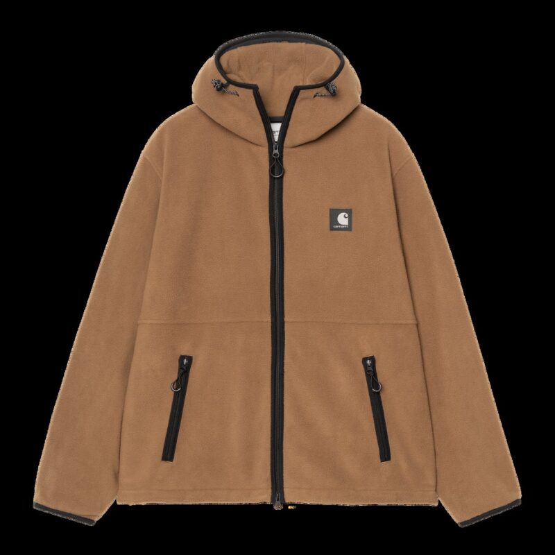 Carhartt WIP Blevin Liner WIP H Brown, vista de frente, com capuz e fecho preto