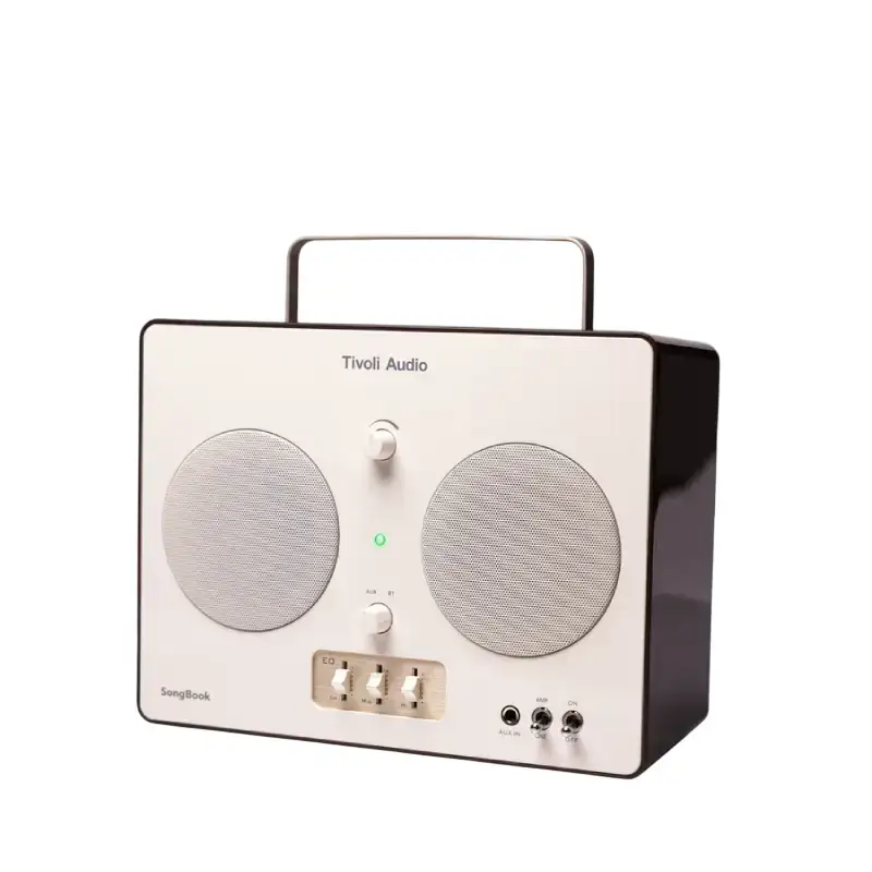 Tivoli Audio SongBook em creme e castanho, com pega integrada