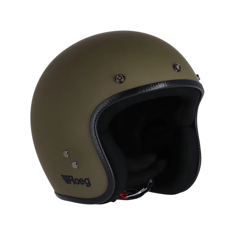 Capacete Roeg Jett Army Green, verde de inspiração militar com acabamento mate, vista de três quartos.