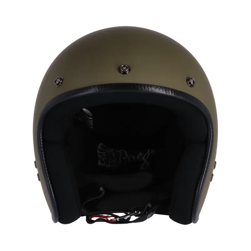 Capacete Roeg Jett Army Green, verde de inspiração militar com acabamento mate, vista frontal.