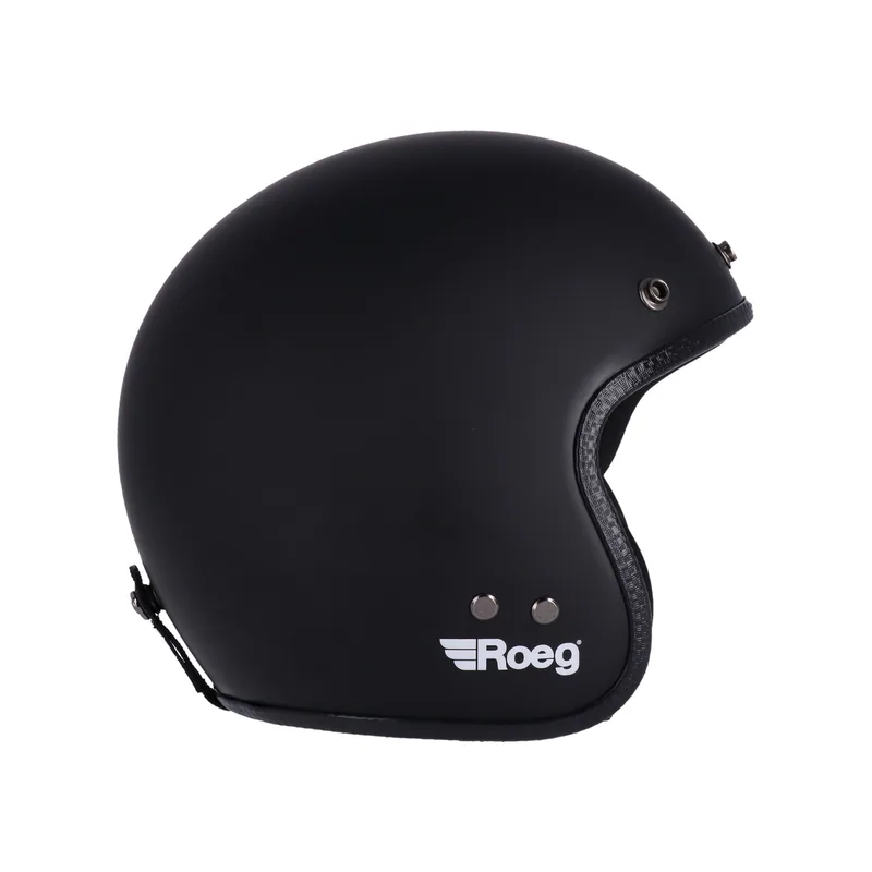 Capacete Roeg Jett Matte Black, preto mate, vista lateral.