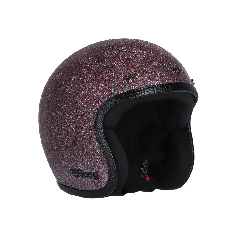 Capacete Roeg Jett Purple Haze, acabamento cintilante em tons roxos, vista de três quartos.
