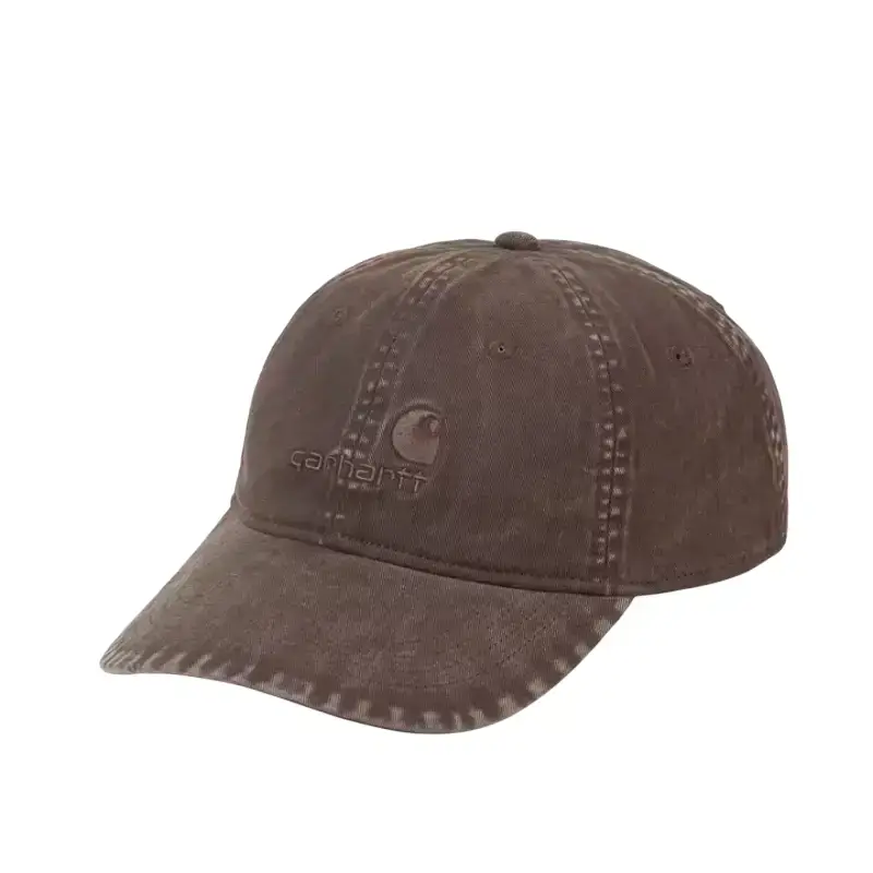 Boné Carhartt WIP Lambert castanho Tobacco, com bordado American Script e pala curva