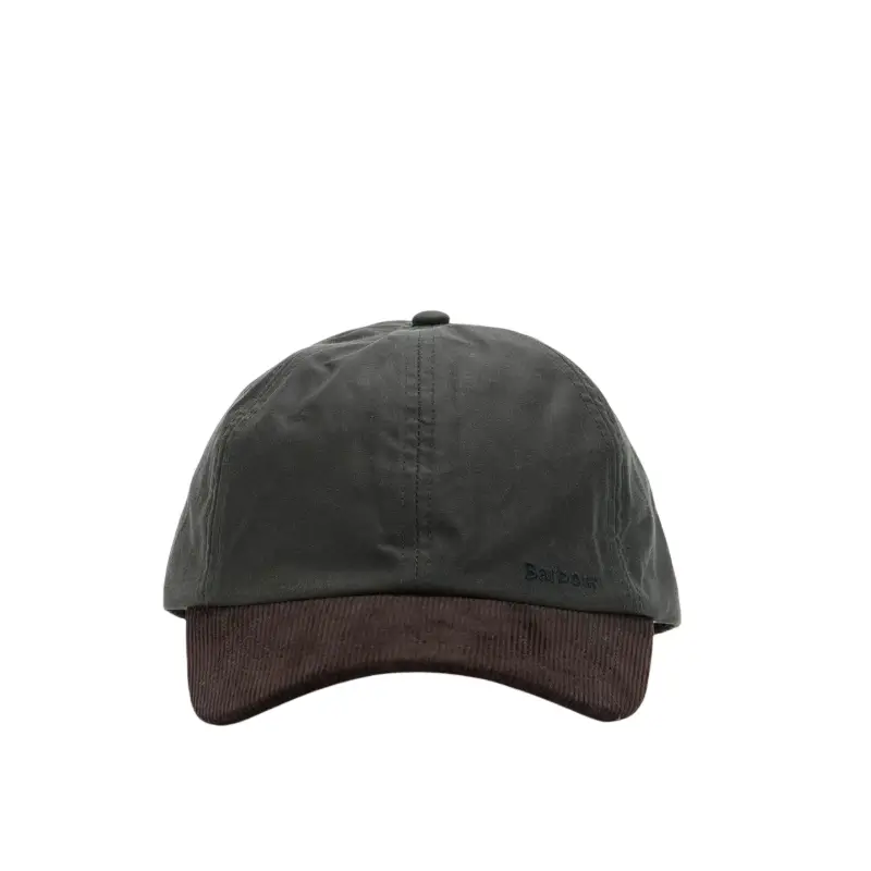 boné Barbour Beadnell verde com pala castanha, vista frontal