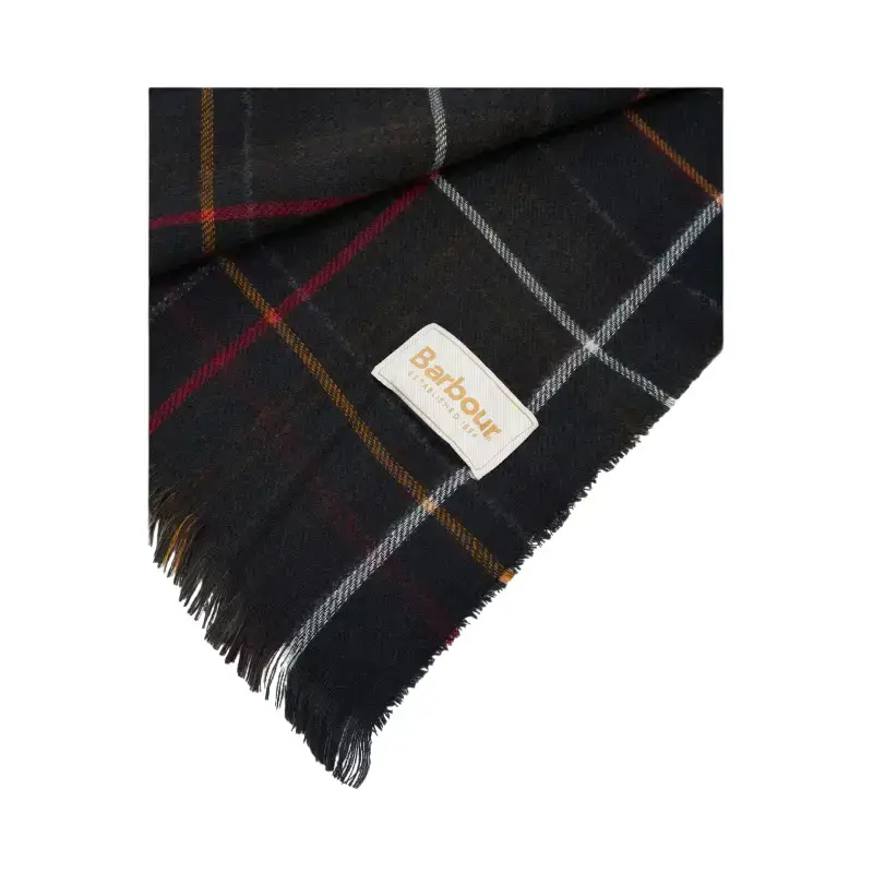 Etiqueta Barbour e franjas do cachecol Montieth em tartan