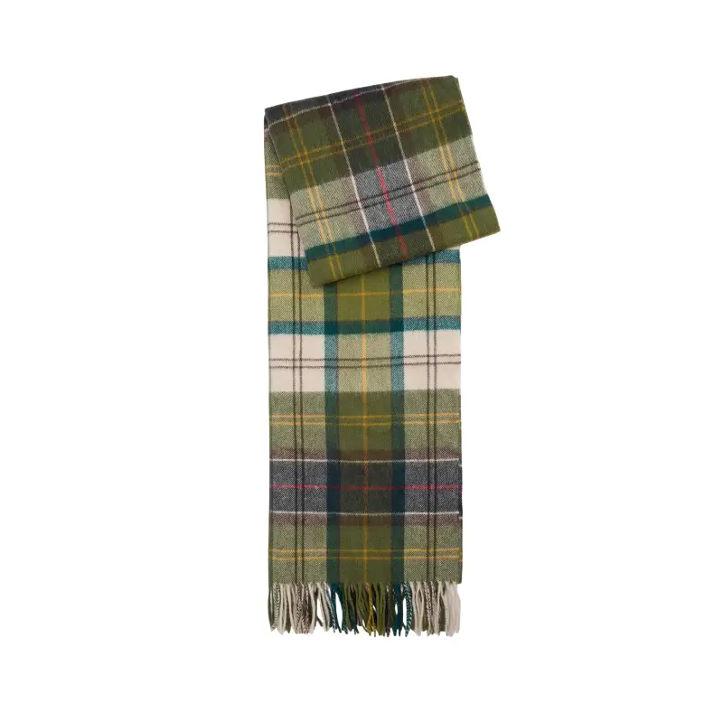 cachecol Barbour Serena tartan verde e claro com franjas