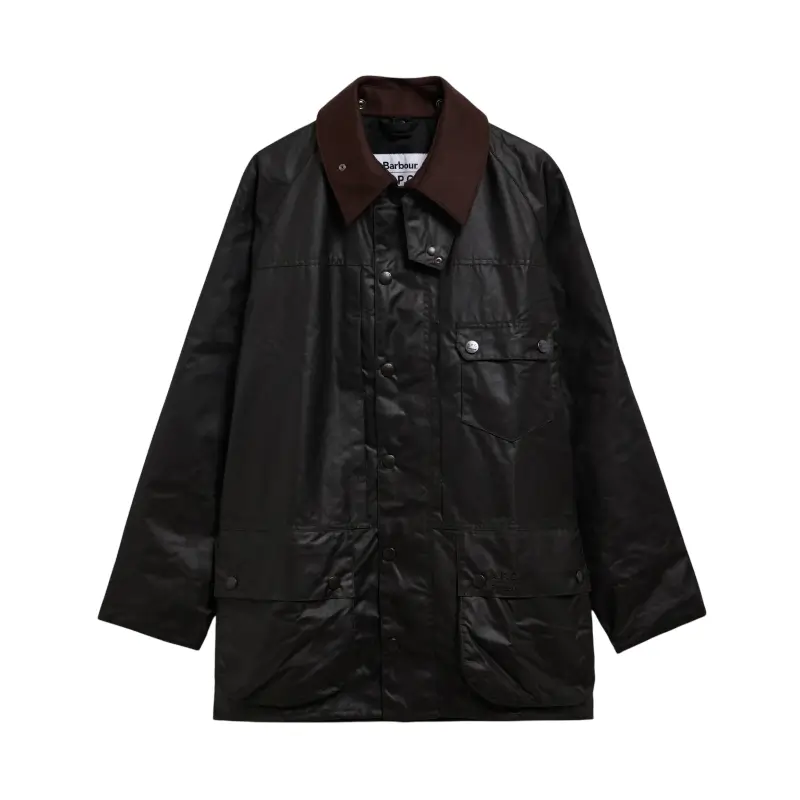 casaco Barbour x A.P.C. Beaufort encerado com gola castanha, vista frontal