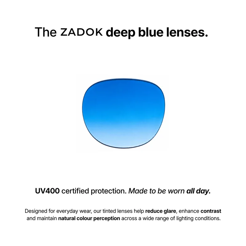 Zadok Le Corbusier Brown Deep Blue, ilustração das lentes azuis.