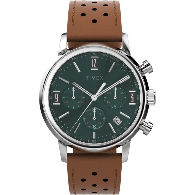 Relógio Timex Marlin Cronógrafo Verde com Pele Castanha