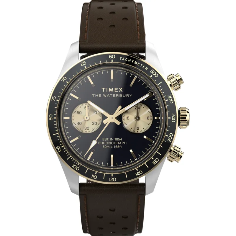 Relógio Timex Waterbury Heritage Preto com Pele Castanha