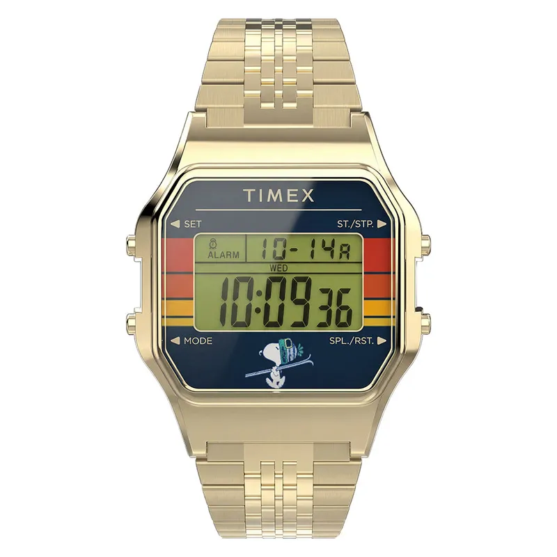 Relógio Timex T80 Peanuts Snoopy Ski Dourado